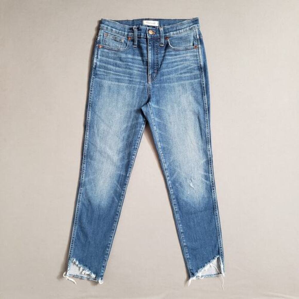 Madewell 10" High Rise Skinny Medium Blue Wash Size 28 Raw‎ Hem Distressed